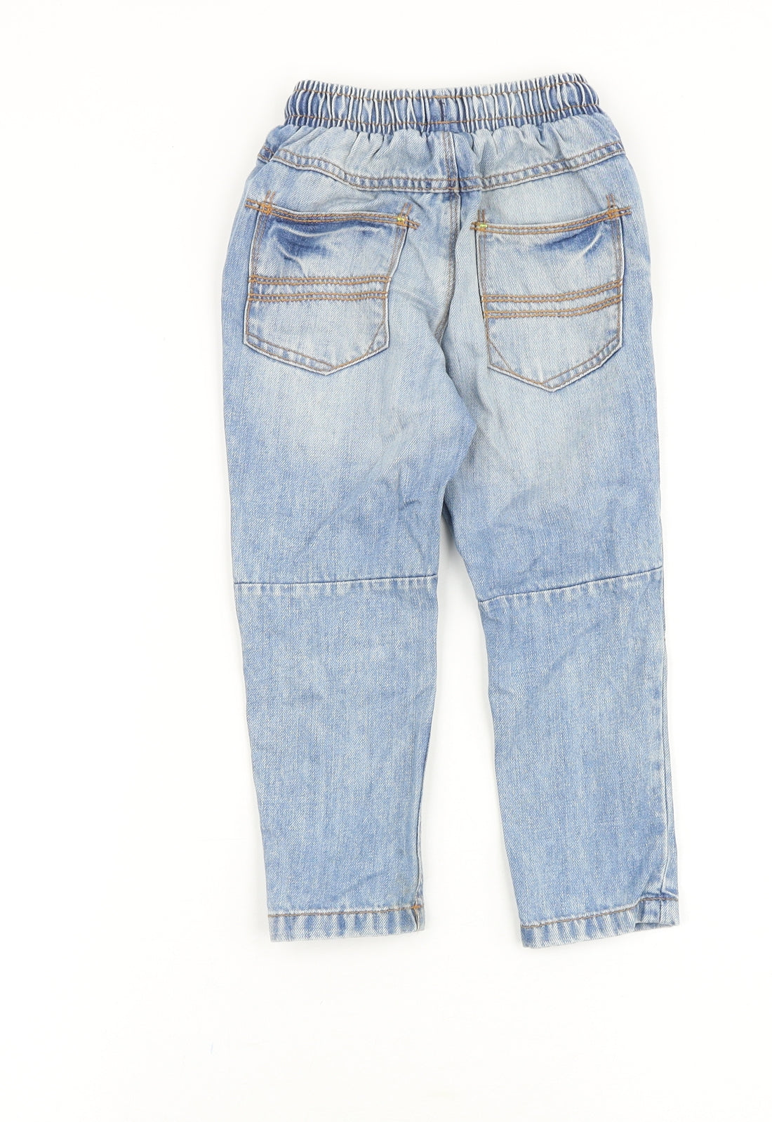 George Boys Blue Cotton Tapered Jeans Size 2-3 Years Regular Drawstring - Embroidered Appliqués