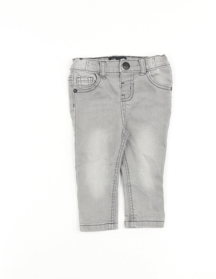 Denim & Co. Baby Grey Cotton Jogger Jeans Size 6-9 Months L50 cm Snap