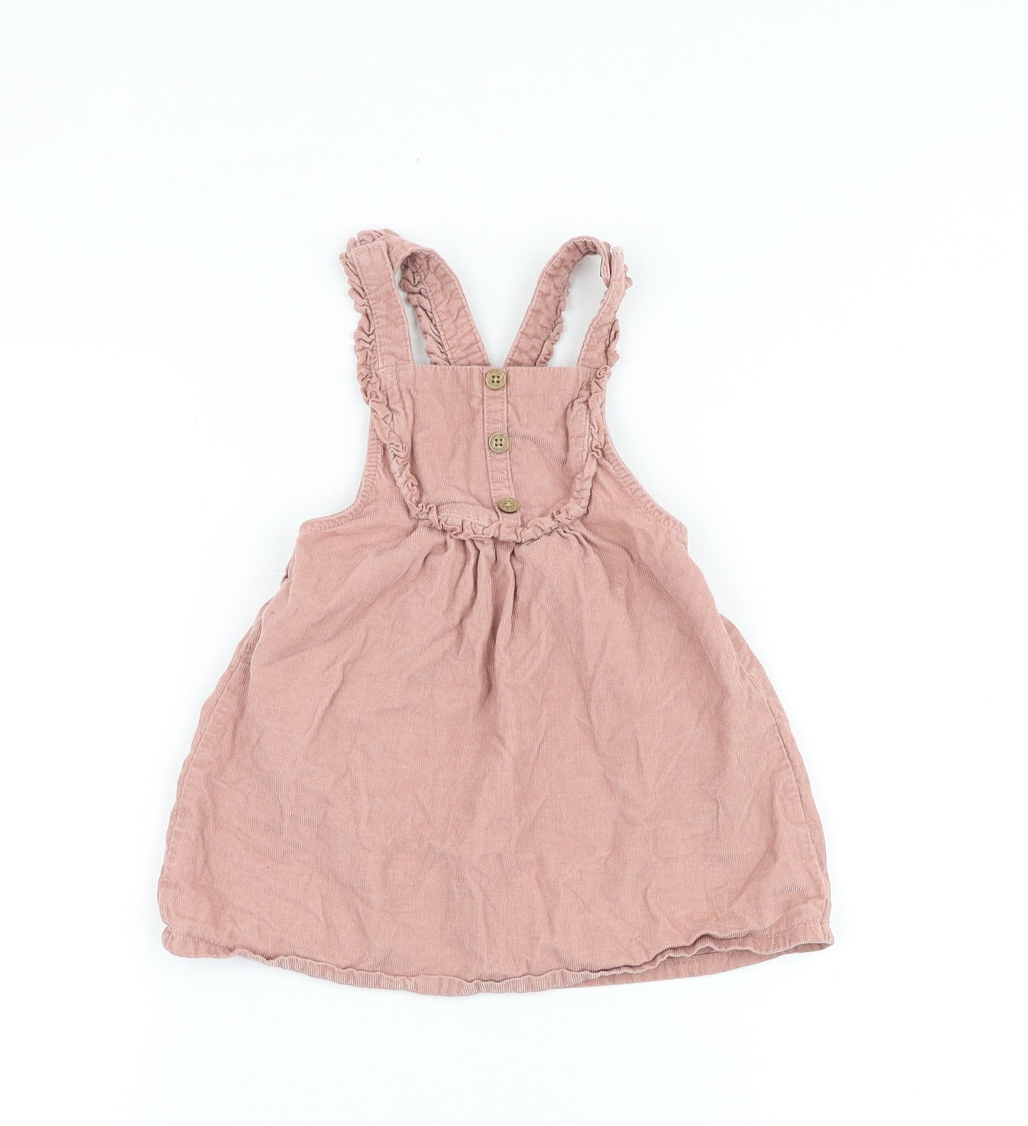 NEXT Baby Pink 100% Cotton Pinafore/Dungaree Dress Size 12-18 Months Square Neck Button