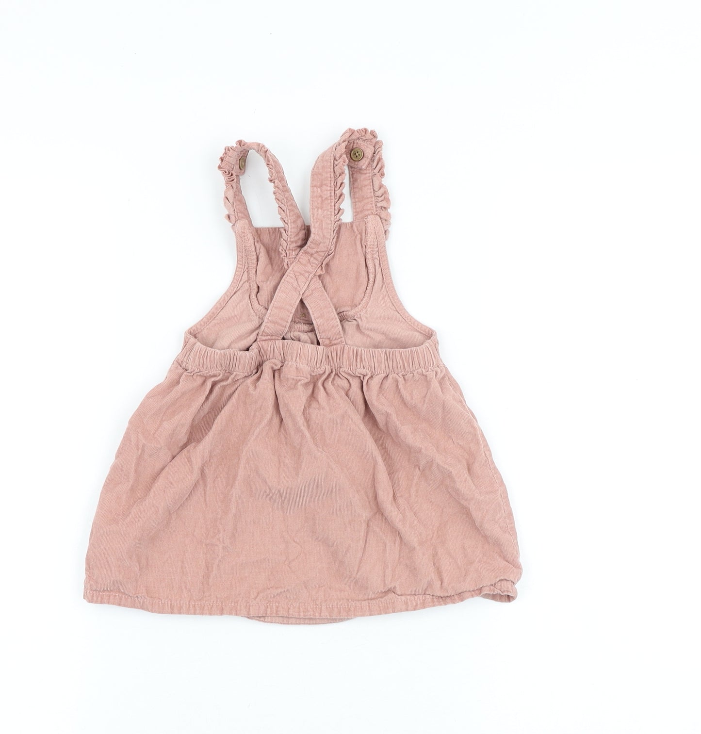 NEXT Baby Pink 100% Cotton Pinafore/Dungaree Dress Size 12-18 Months Square Neck Button