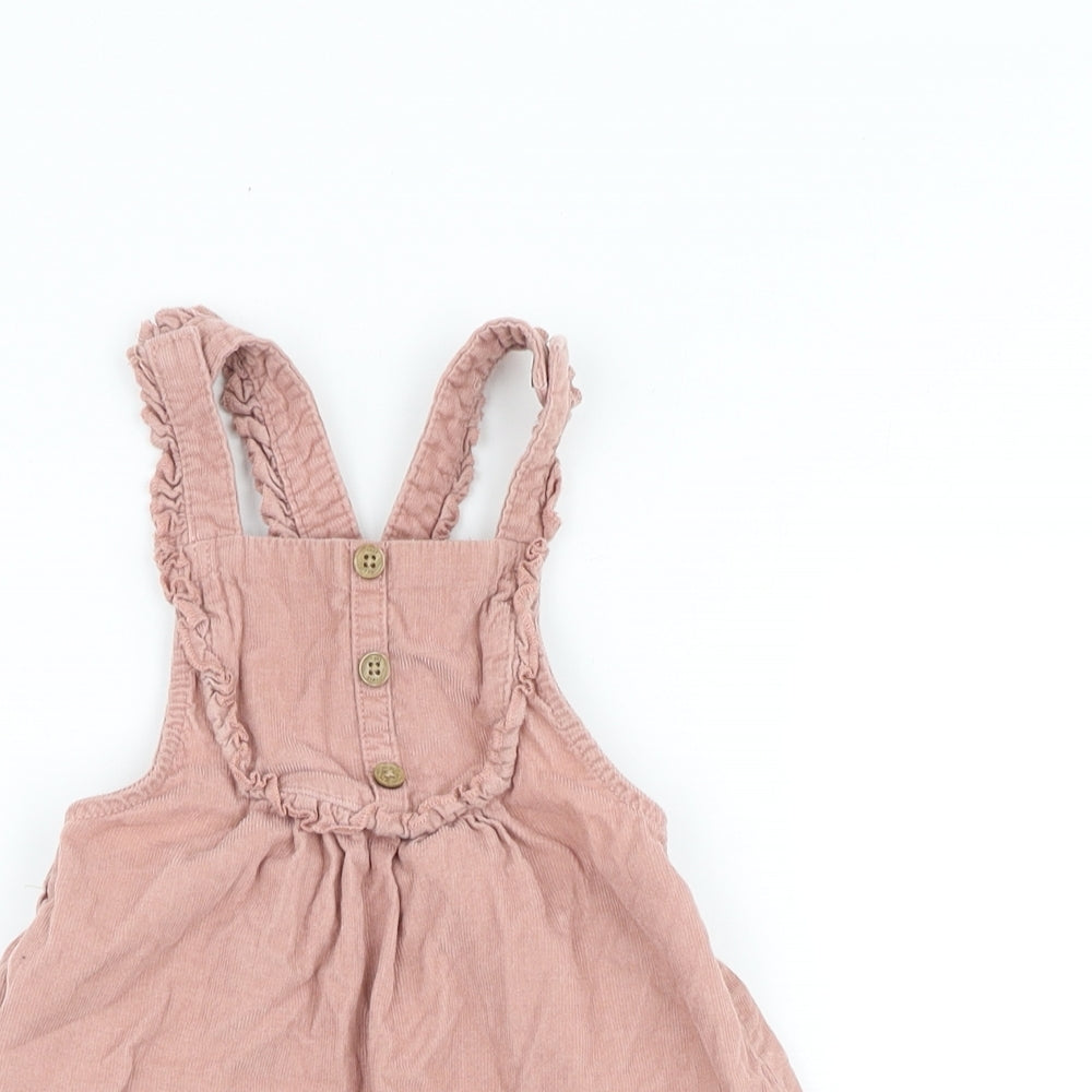 NEXT Baby Pink 100% Cotton Pinafore/Dungaree Dress Size 12-18 Months Square Neck Button