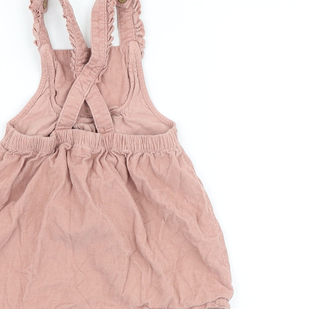 NEXT Baby Pink 100% Cotton Pinafore/Dungaree Dress Size 12-18 Months Square Neck Button