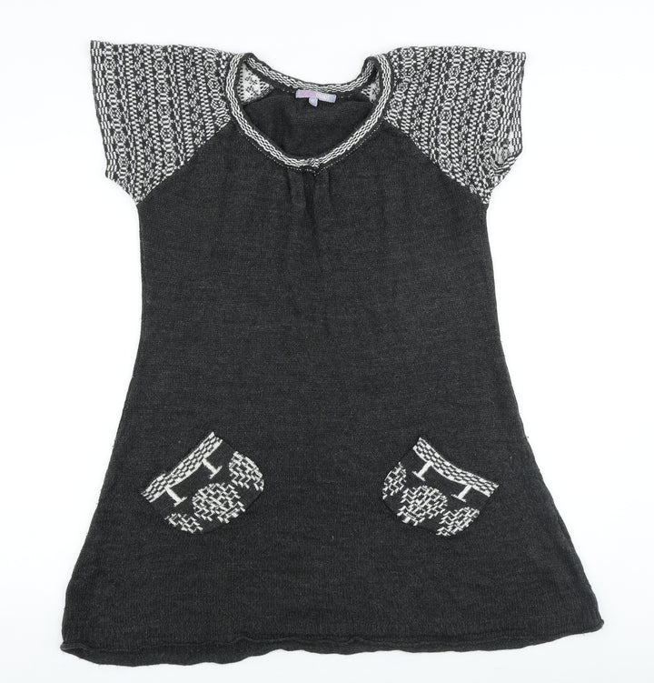 Fashion Friends Womens Grey Geometric Acrylic T-Shirt Dress Size XL Round Neck Pullover
