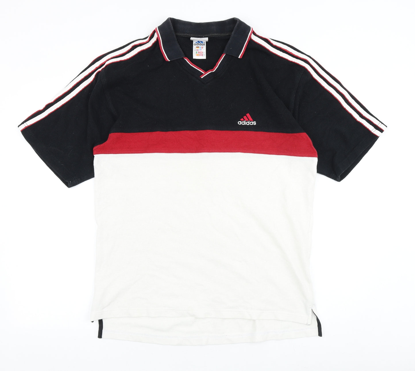adidas Mens Black Colourblock 100% Cotton Polo Size L Collared Pullover