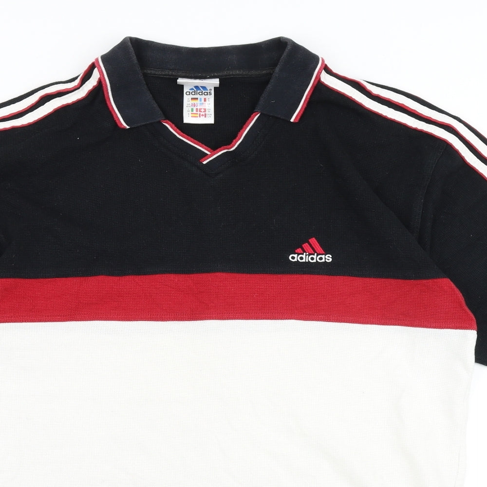 adidas Mens Black Colourblock 100% Cotton Polo Size L Collared Pullover