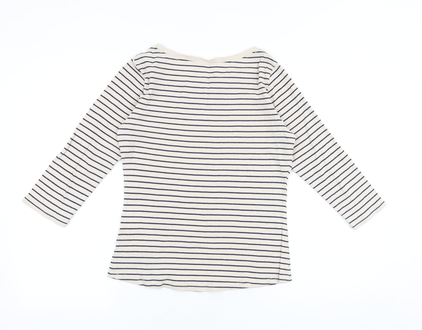 M&Co Womens Beige Striped 100% Cotton Basic T-Shirt Size 12 Round Neck
