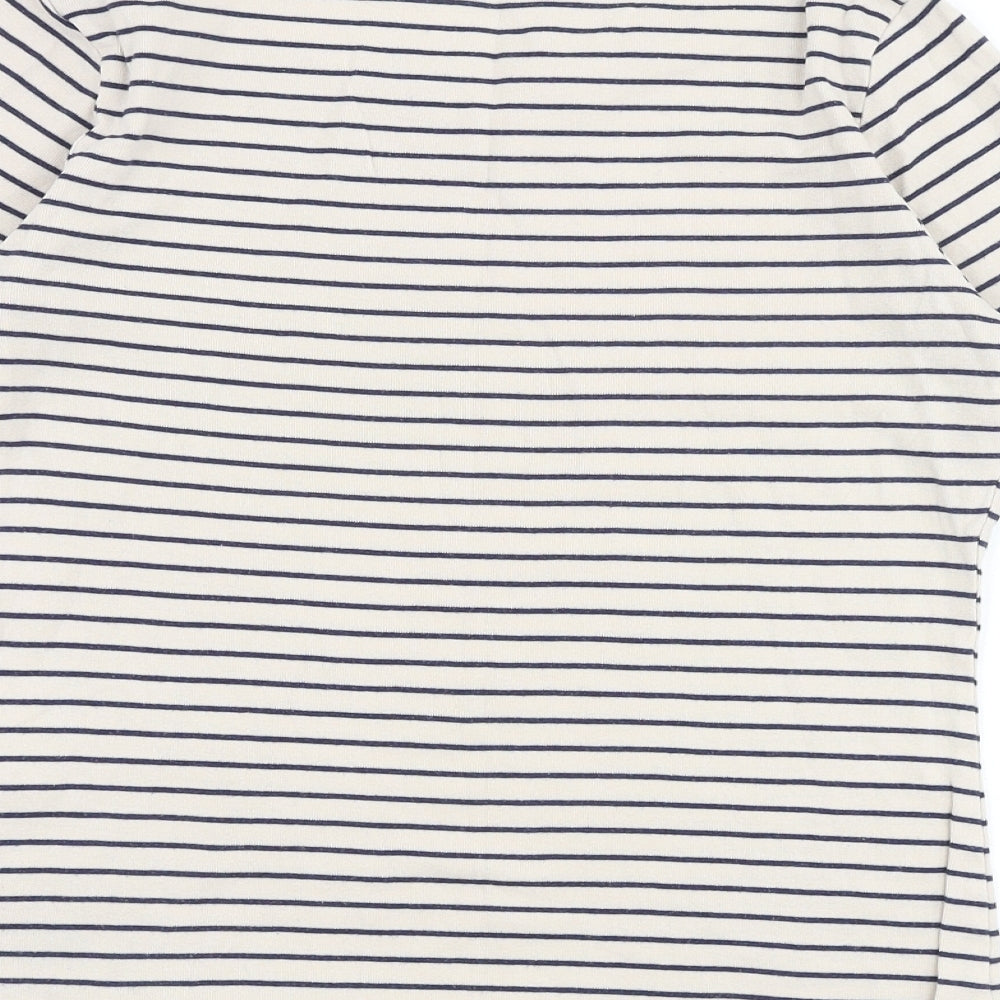 M&Co Womens Beige Striped 100% Cotton Basic T-Shirt Size 12 Round Neck