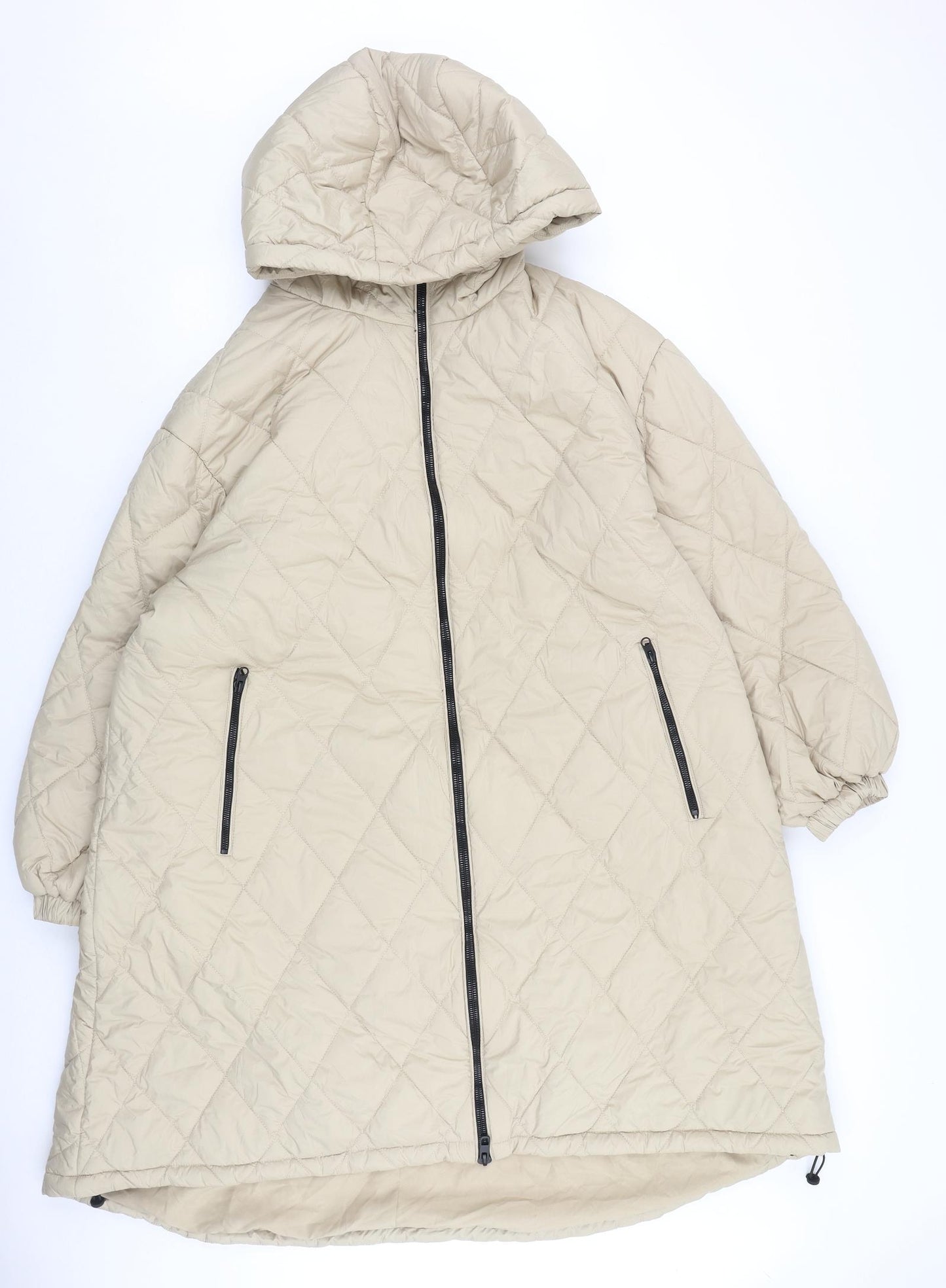 Zara Womens Beige Quilted Coat Size XL Zip