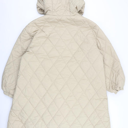Zara Womens Beige Quilted Coat Size XL Zip