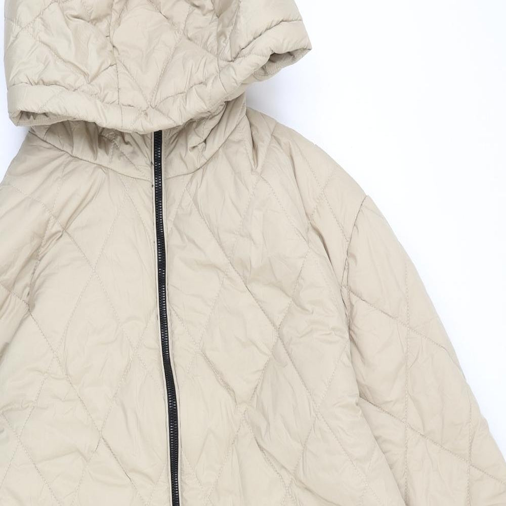 Zara Womens Beige Quilted Coat Size XL Zip