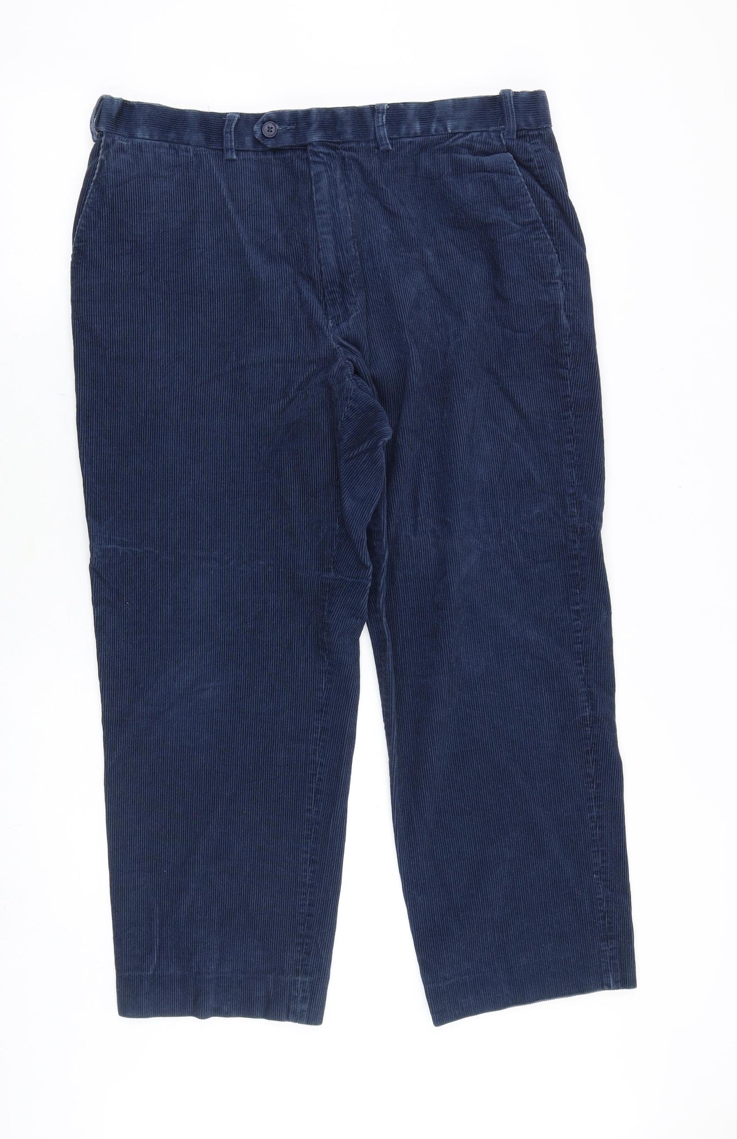 Marks and Spencer Mens Blue Cotton Trousers Size 38 in Regular Zip