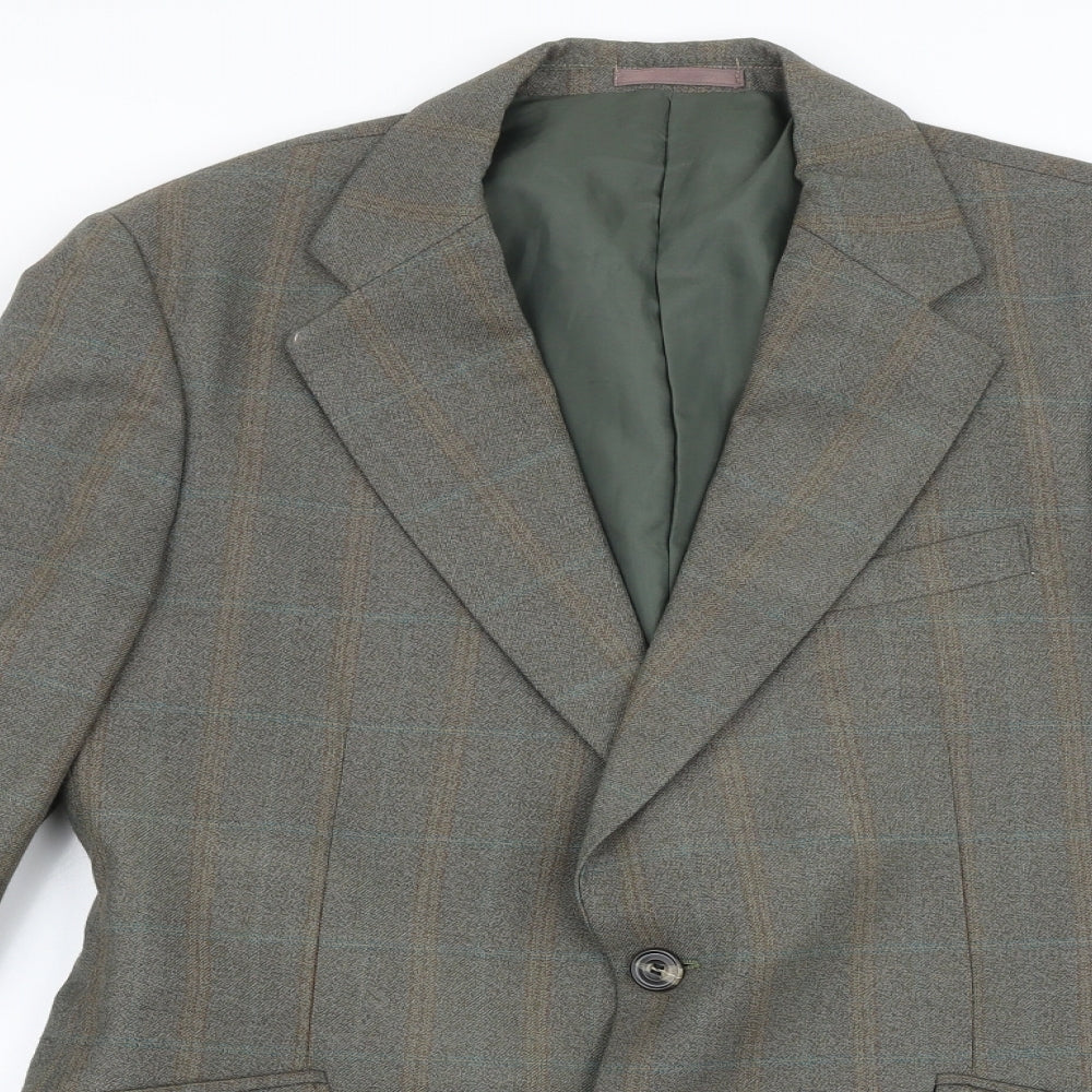 Grendale Mens Brown Plaid Polyester Jacket Suit Jacket Size 38 Regular
