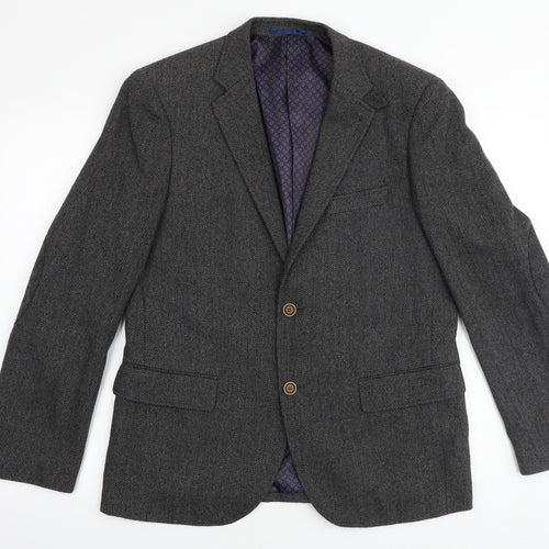 Boston Crew Mens Grey Herringbone Nylon Jacket Blazer Size 40 Regular