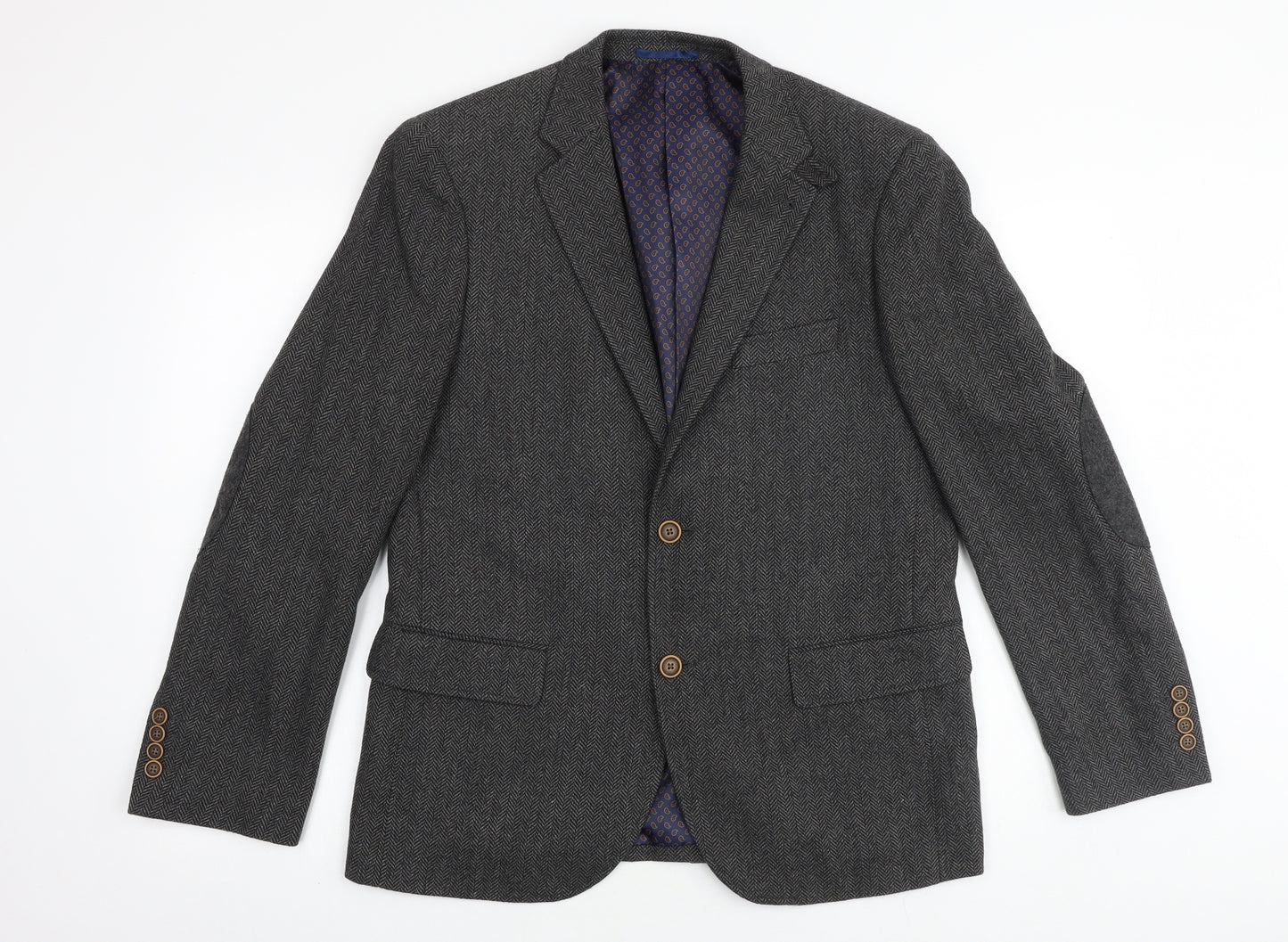 Boston Crew Mens Grey Herringbone Nylon Jacket Blazer Size 40 Regular