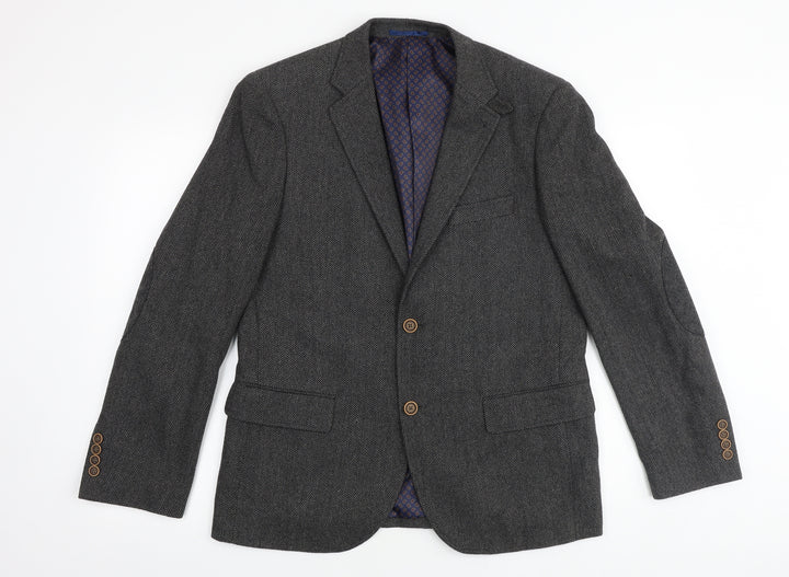 Boston Crew Mens Grey Herringbone Nylon Jacket Blazer Size 40 Regular
