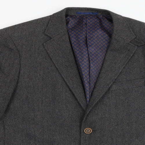Boston Crew Mens Grey Herringbone Nylon Jacket Blazer Size 40 Regular