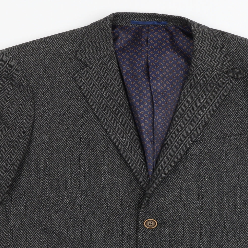 Boston Crew Mens Grey Herringbone Nylon Jacket Blazer Size 40 Regular