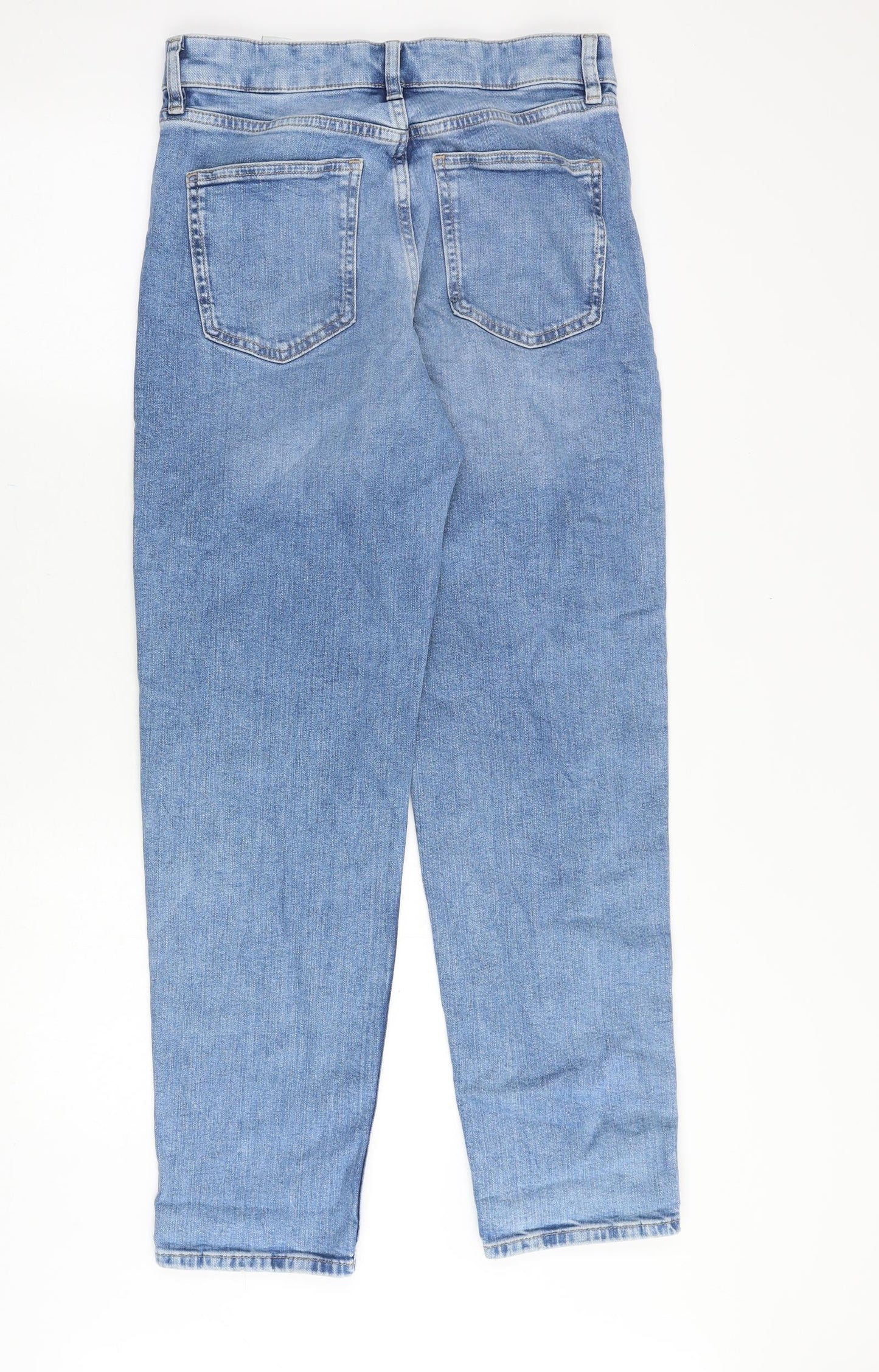 Marks and Spencer Womens Blue Cotton Tapered Jeans Size 10 Regular Zip - Side Stripe