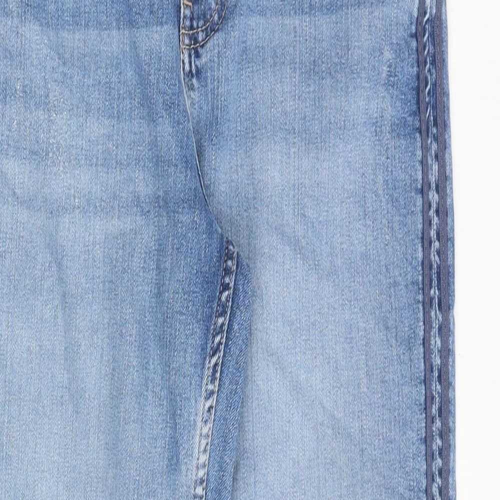 Marks and Spencer Womens Blue Cotton Tapered Jeans Size 10 Regular Zip - Side Stripe