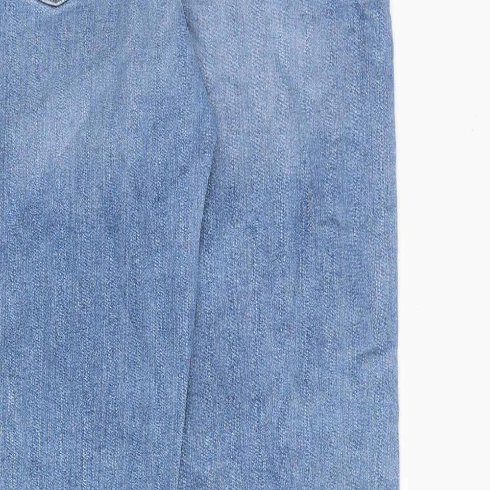 Marks and Spencer Womens Blue Cotton Tapered Jeans Size 10 Regular Zip - Side Stripe