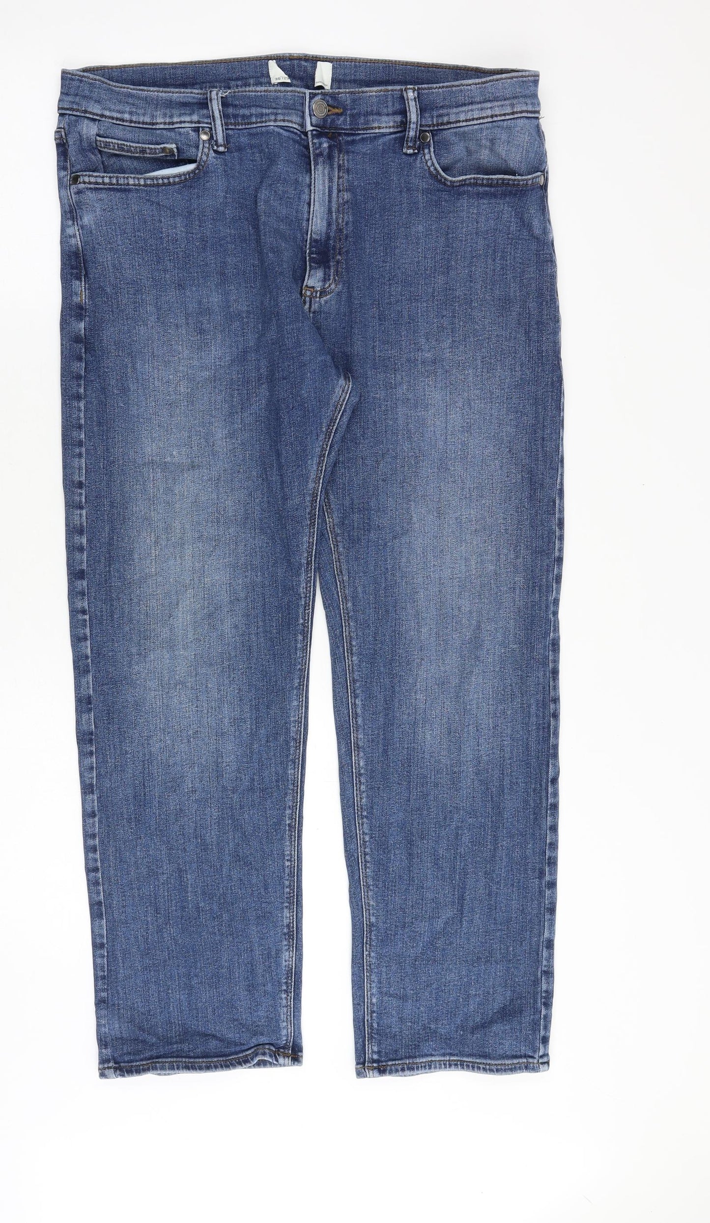 Marks and Spencer Mens Blue Cotton Straight Jeans Size 36 in Regular Zip