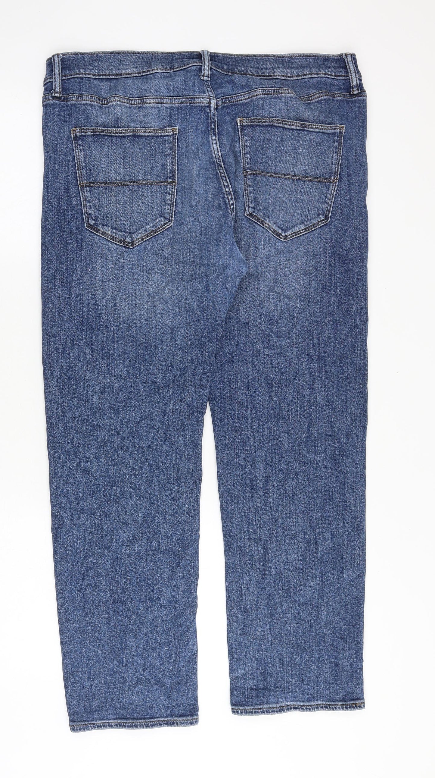 Marks and Spencer Mens Blue Cotton Straight Jeans Size 36 in Regular Zip
