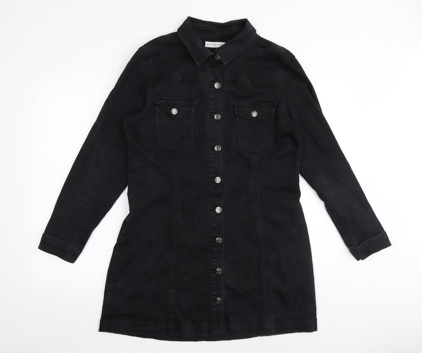 Primark Womens Black 100% Cotton Shirt Dress Size 16 Collared Button