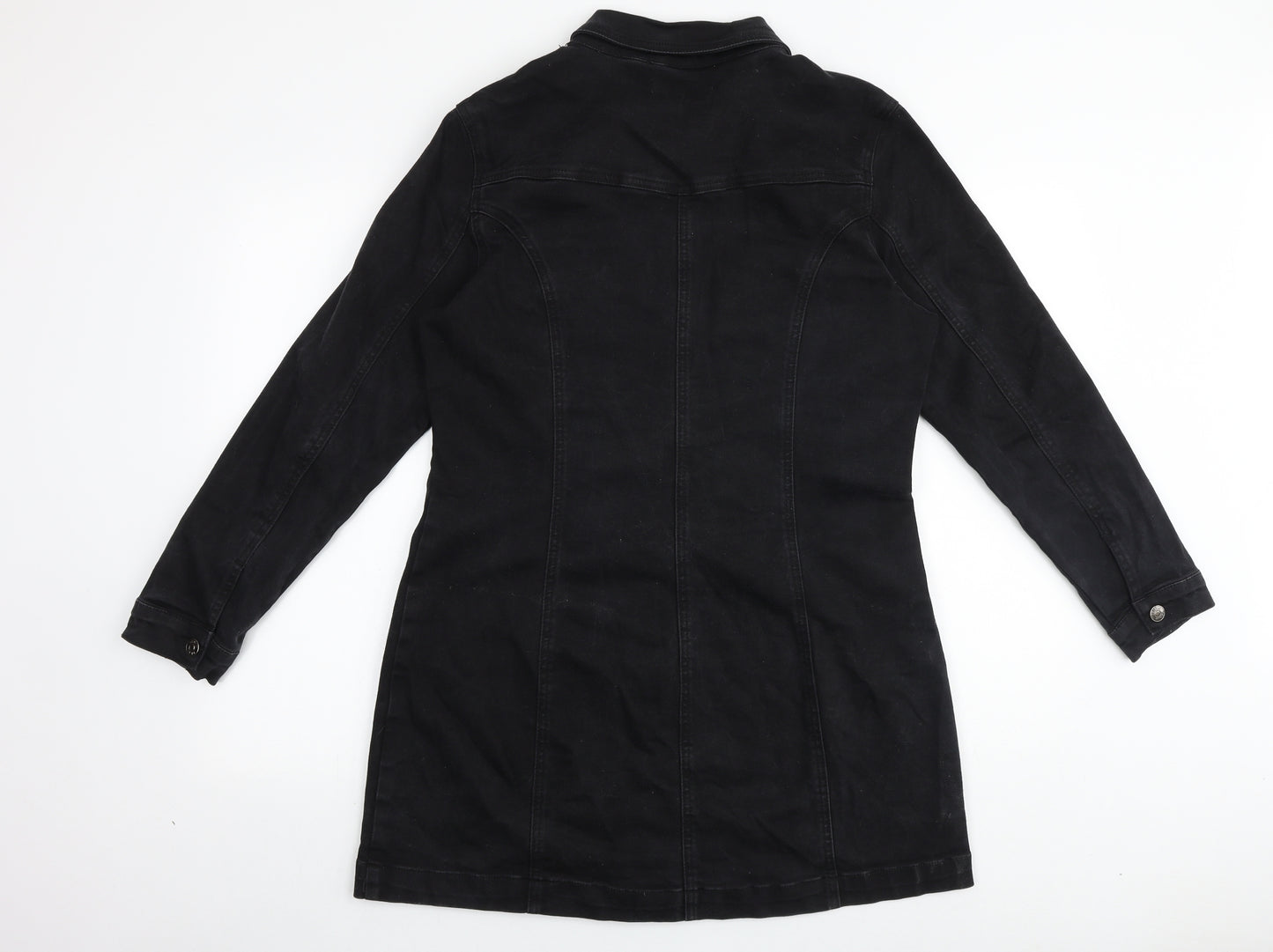 Primark Womens Black 100% Cotton Shirt Dress Size 16 Collared Button