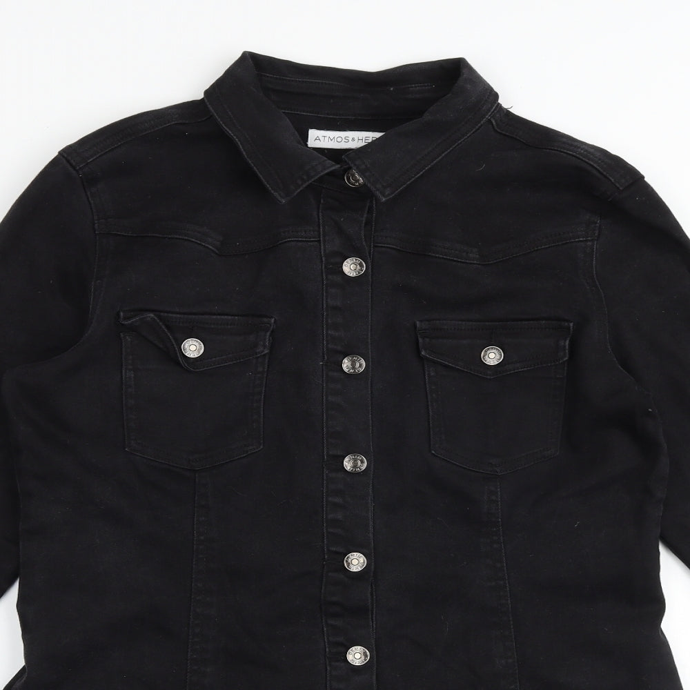 Primark Womens Black 100% Cotton Shirt Dress Size 16 Collared Button