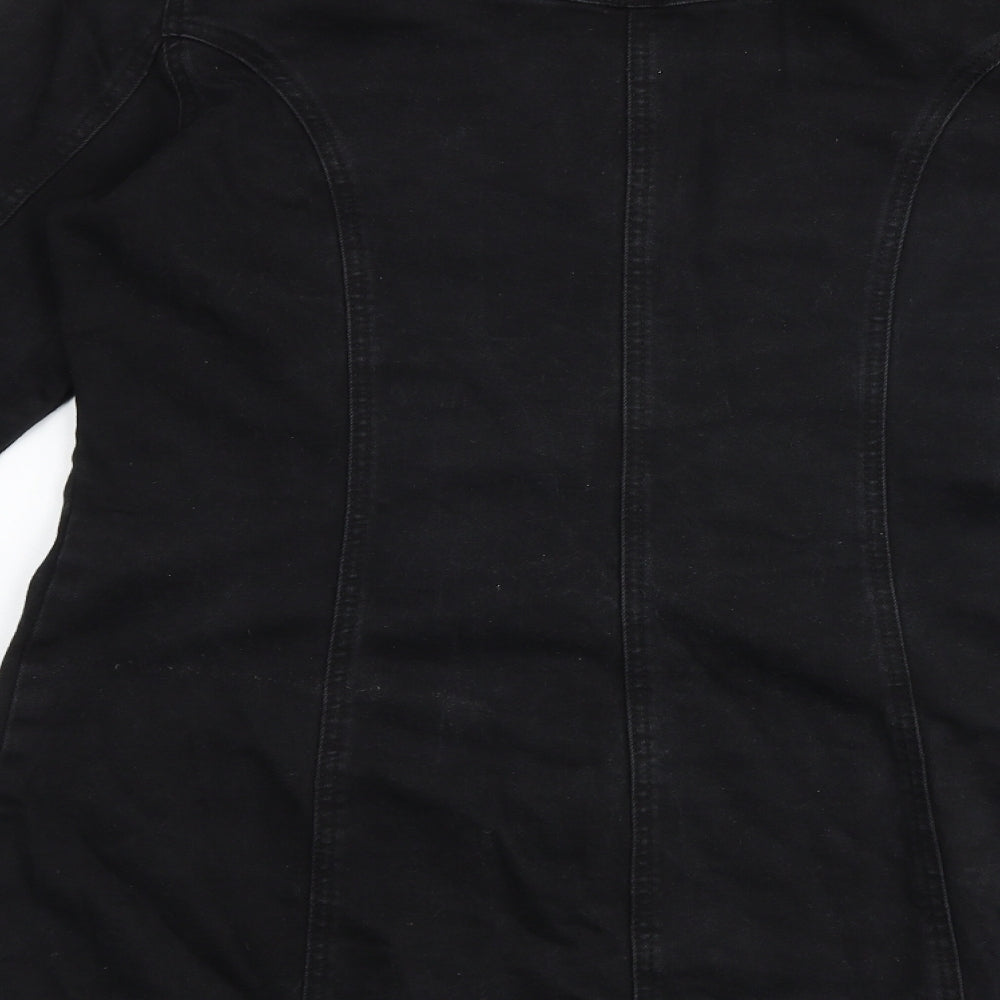 Primark Womens Black 100% Cotton Shirt Dress Size 16 Collared Button