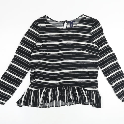 Gap Womens Black Striped Viscose Basic Blouse Size XS Round Neck