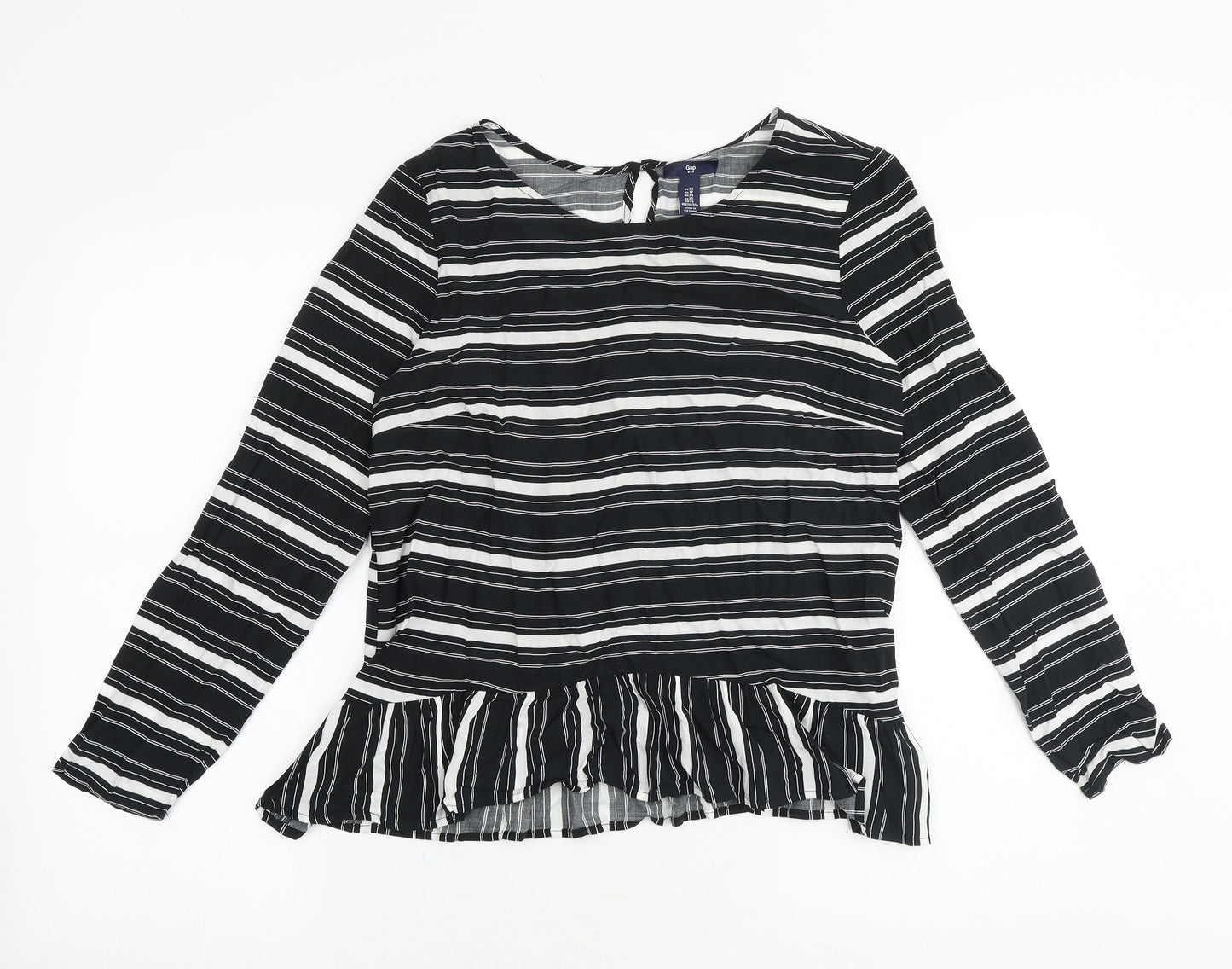 Gap Womens Black Striped Viscose Basic Blouse Size XS Round Neck