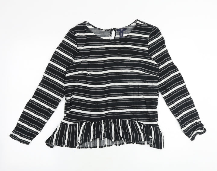 Gap Womens Black Striped Viscose Basic Blouse Size XS Round Neck