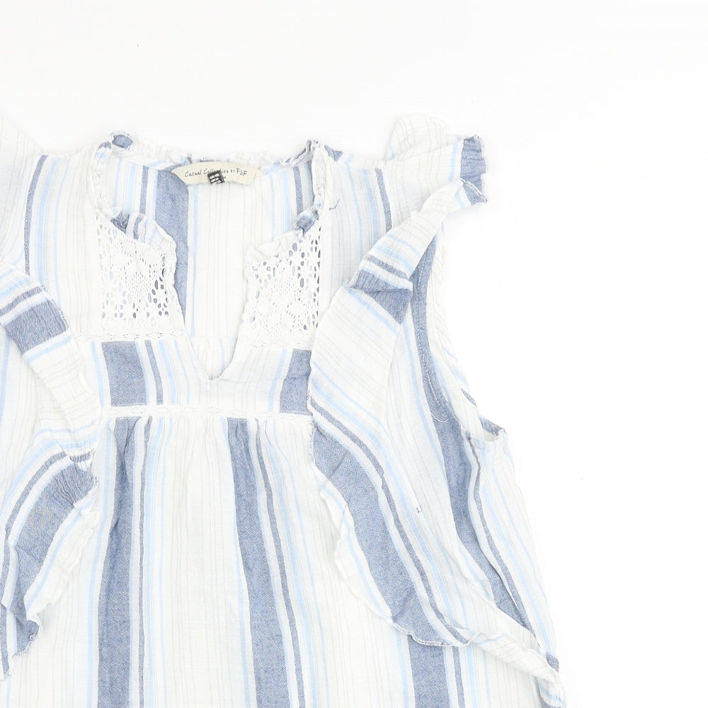 F&F Womens Blue Striped 100% Cotton Basic Tank Size 12 V-Neck