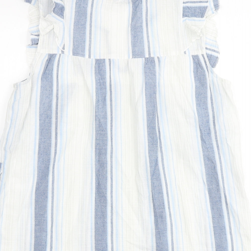 F&F Womens Blue Striped 100% Cotton Basic Tank Size 12 V-Neck