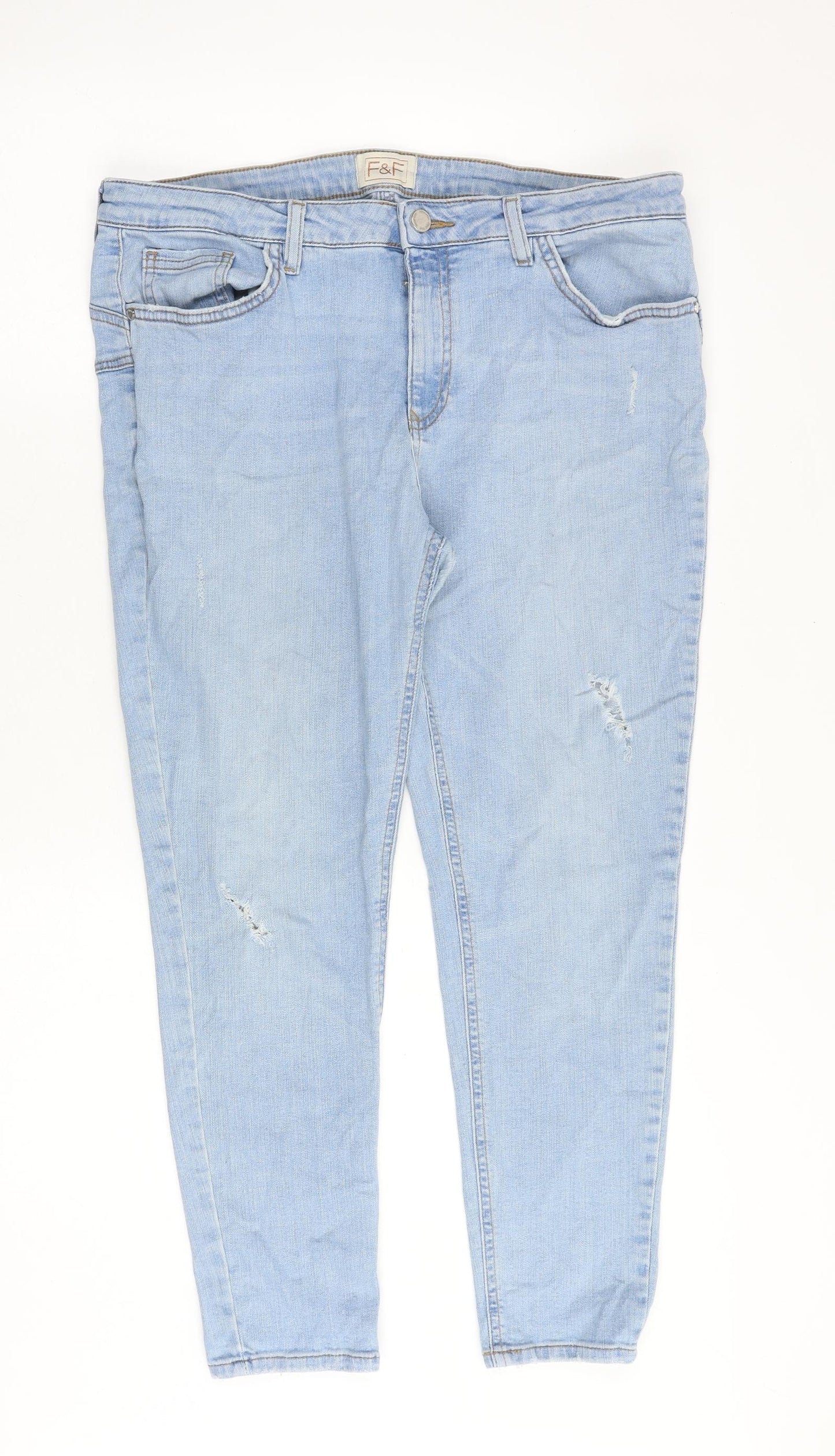 F&F Womens Blue Cotton Tapered Jeans Size 34 in Regular Zip