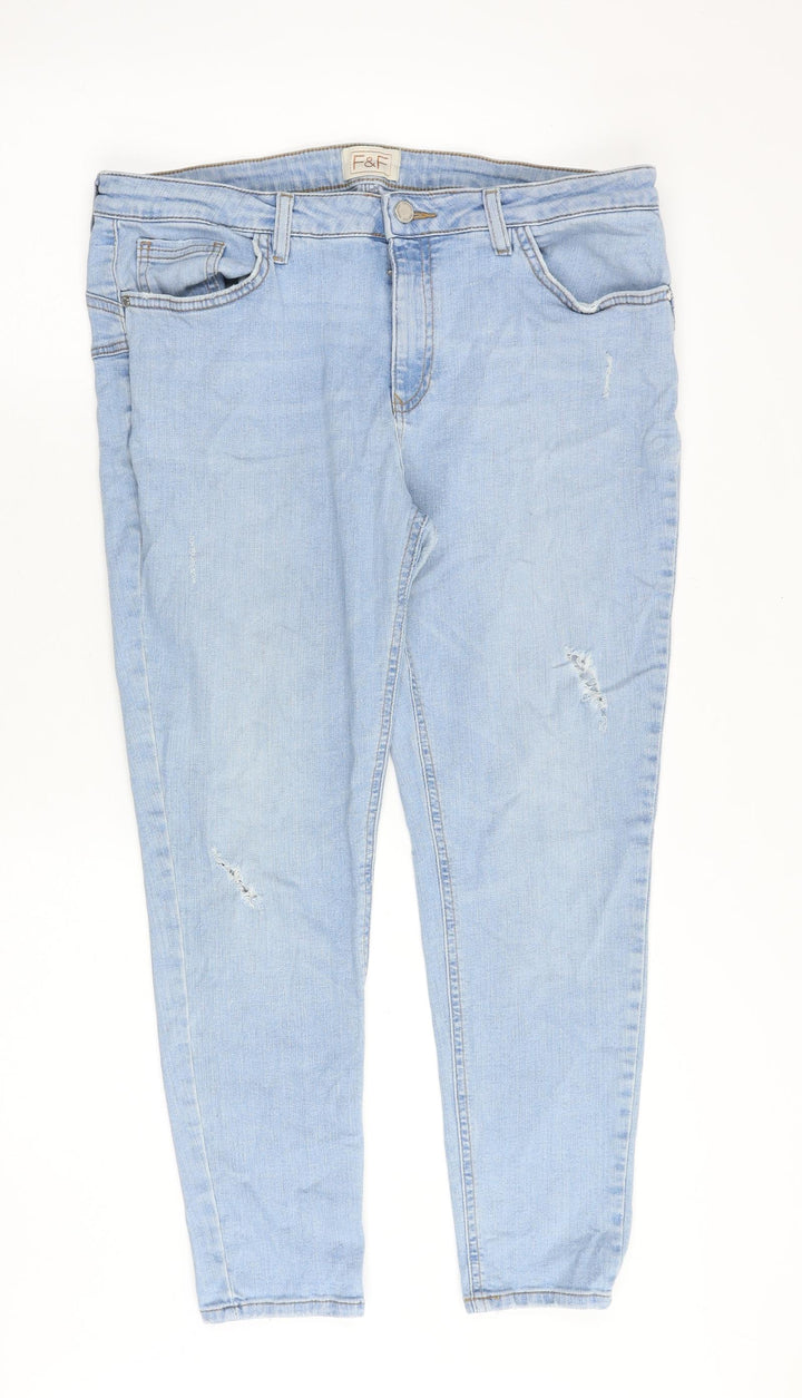F&F Womens Blue Cotton Tapered Jeans Size 34 in Regular Zip