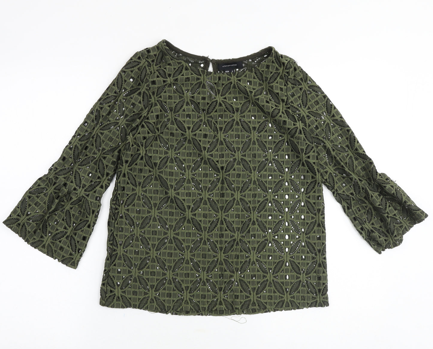 Primark Womens Green Geometric Polyester Basic Blouse Size 12 Round Neck