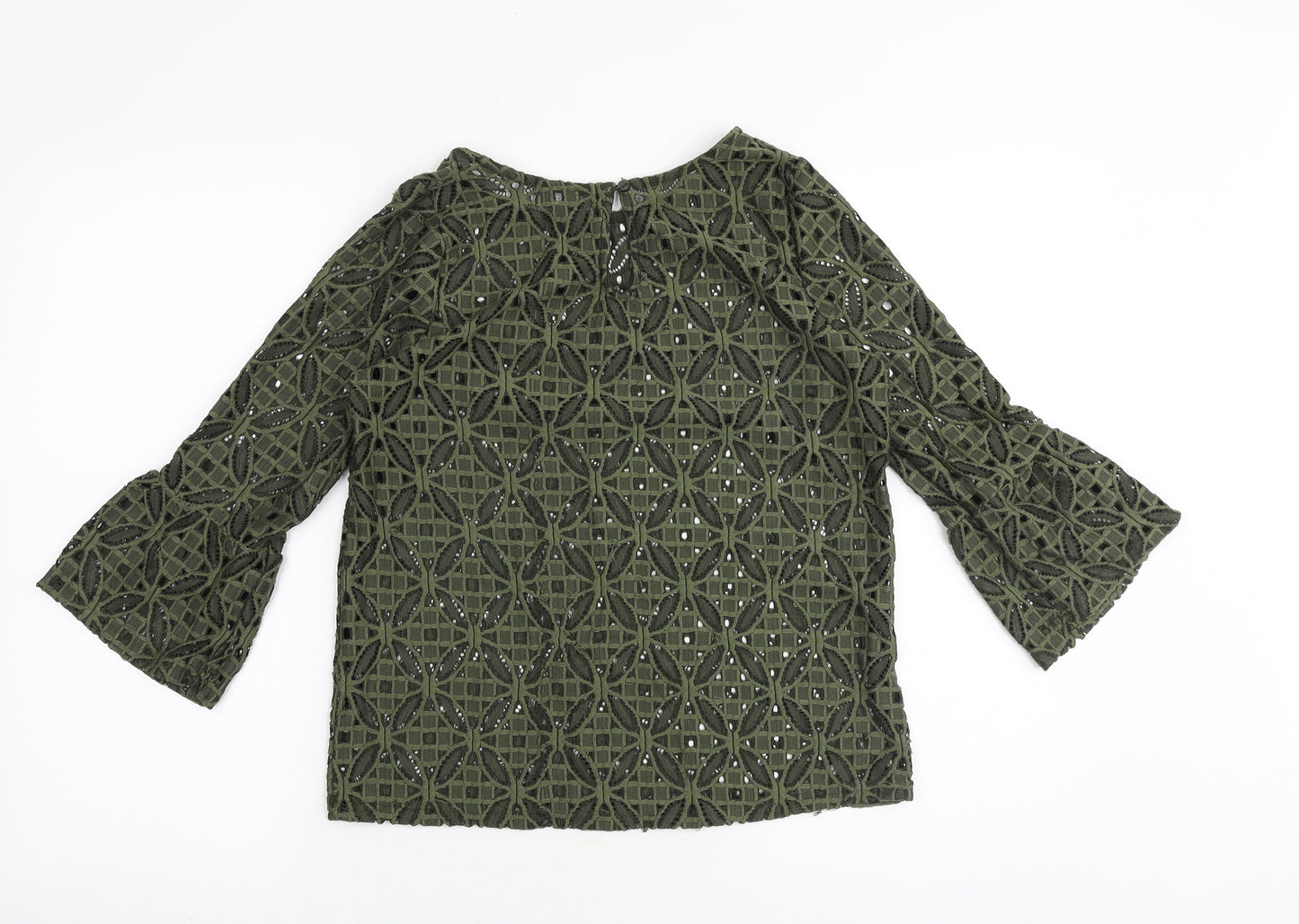 Primark Womens Green Geometric Polyester Basic Blouse Size 12 Round Neck