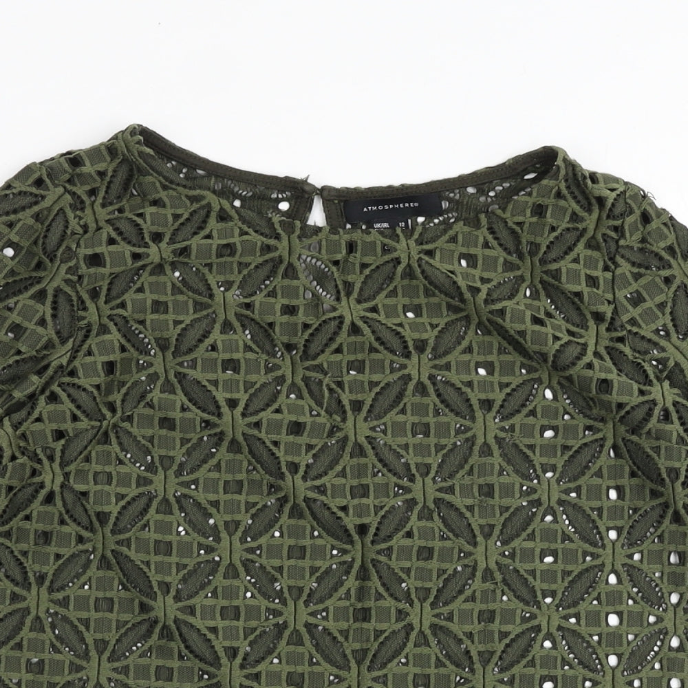 Primark Womens Green Geometric Polyester Basic Blouse Size 12 Round Neck