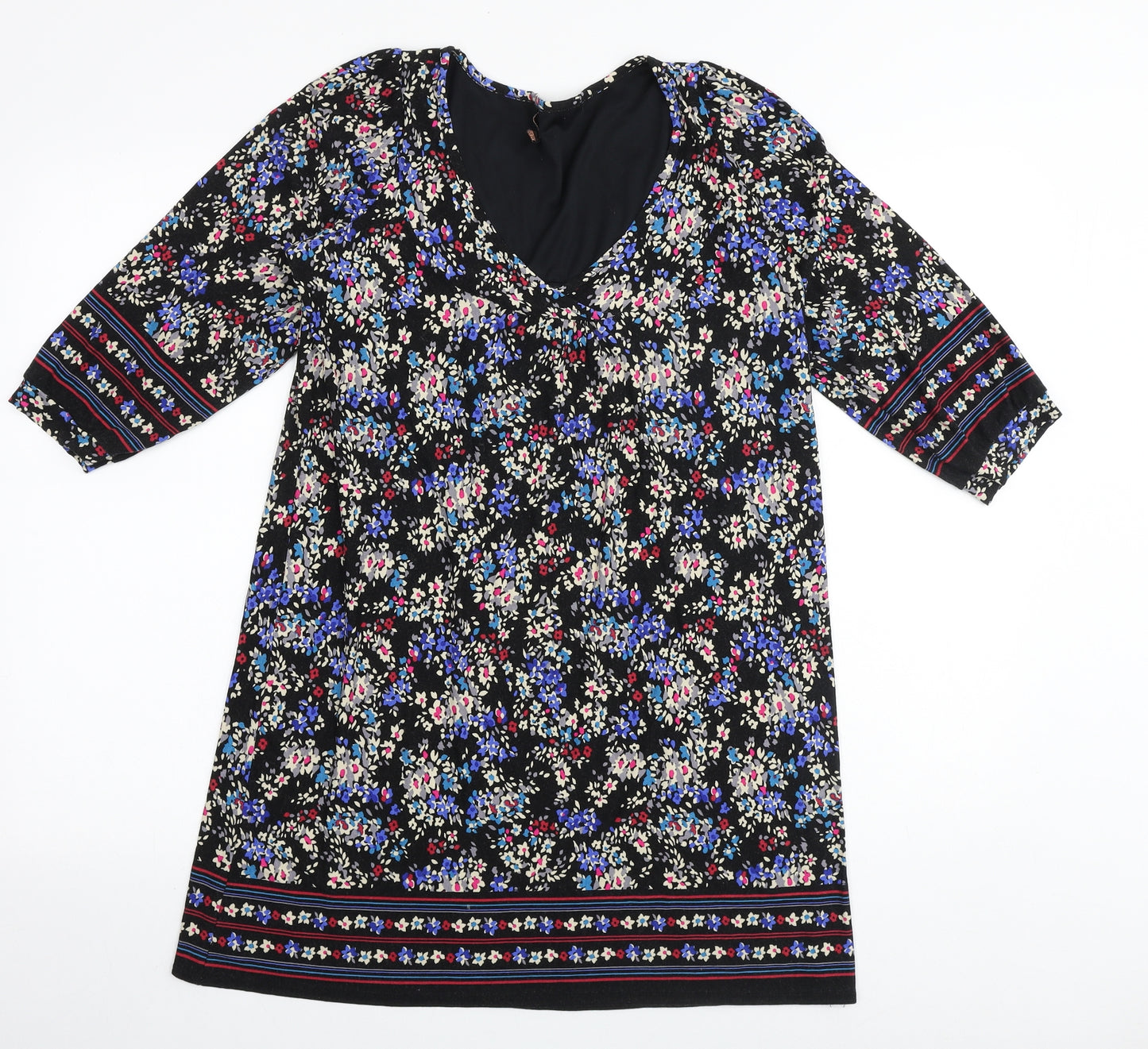 E-vie Womens Black Geometric Viscose Basic Blouse Size 14 V-Neck