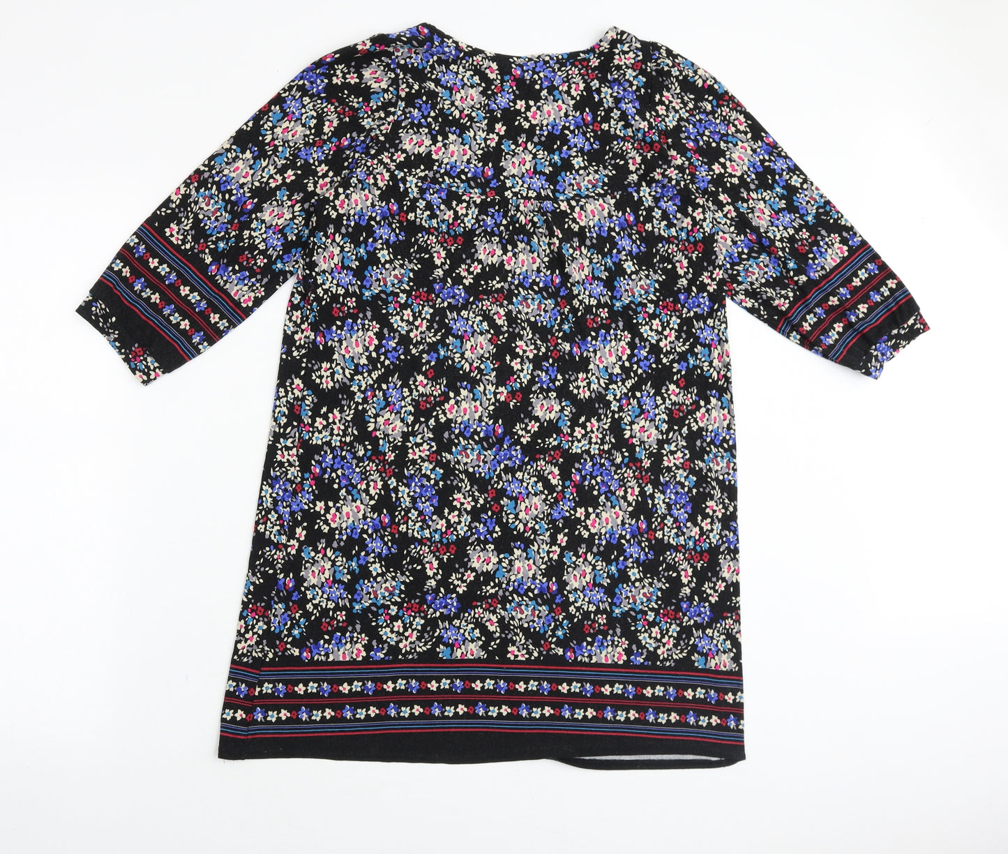 E-vie Womens Black Geometric Viscose Basic Blouse Size 14 V-Neck