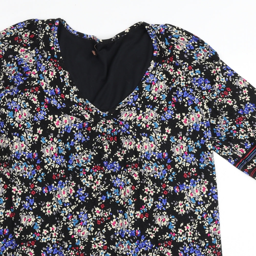 E-vie Womens Black Geometric Viscose Basic Blouse Size 14 V-Neck
