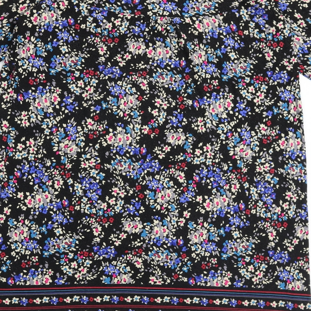 E-vie Womens Black Geometric Viscose Basic Blouse Size 14 V-Neck