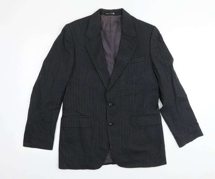 ExecuteX Mens Grey Striped Wool Jacket Suit Jacket Size 38 Regular
