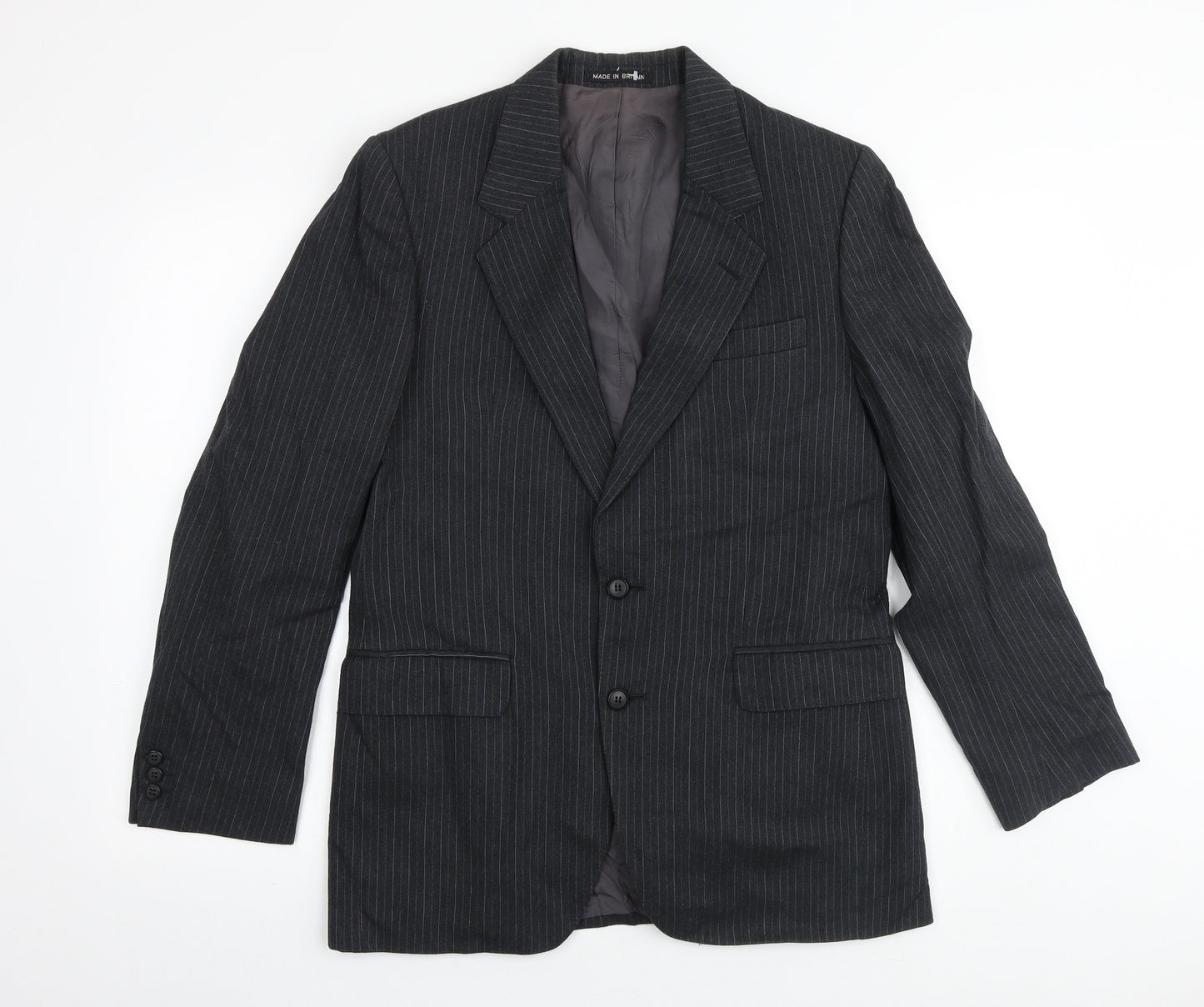 ExecuteX Mens Grey Striped Wool Jacket Suit Jacket Size 38 Regular
