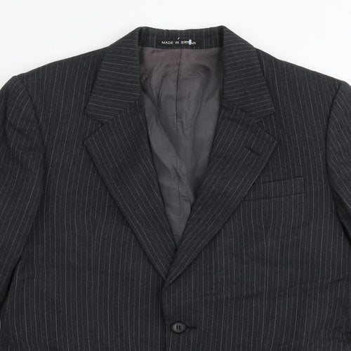 ExecuteX Mens Grey Striped Wool Jacket Suit Jacket Size 38 Regular