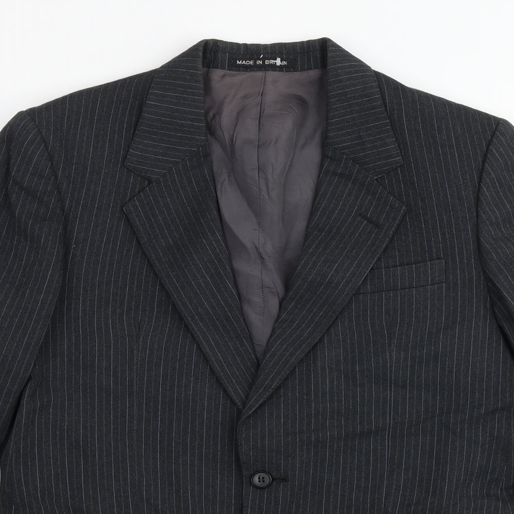ExecuteX Mens Grey Striped Wool Jacket Suit Jacket Size 38 Regular