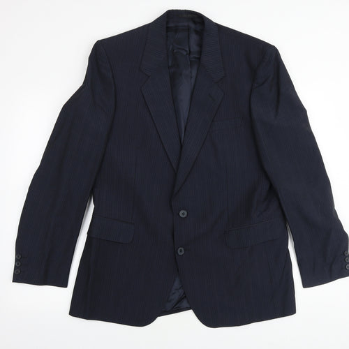 Chesterfield Mens Blue Striped Viscose Jacket Suit Jacket Size 38 Regular