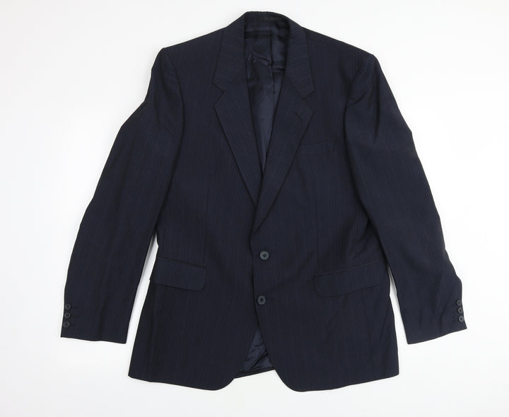 Chesterfield Mens Blue Striped Viscose Jacket Suit Jacket Size 38 Regular